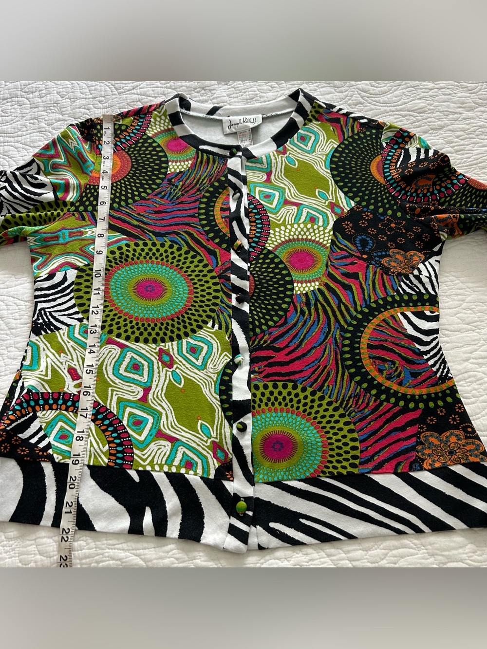 Joseph Ribkoff Womens 16 Button Up Top Blouse Colorful Mixed Print 3/4 Sleeve - Picture 6 of 6